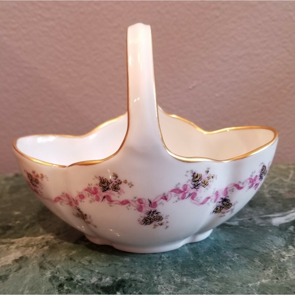 Vintage Limoges France Hand Painted Porcelain Smaller Basket 5" tall x 5.25"